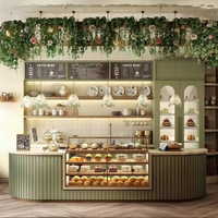 Comptoir de bar moderne en verre pour café, mobilier de boulangerie tendance, vitrine de boulangerie en bois sur mesure