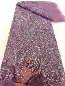 Niai Phi Hạt Ren Vải 2024 Chất Lượng Cao Sequins 3D Satin Thêu Pháp Đính Cườm Vải Tuyn Ren Với Ngọc Trai Cho Đám Cưới - Product Image 5