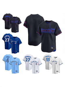 Broderie personnalisée en gros, Toronto <span class=keywords><strong>Blue</strong></span> <span class=keywords><strong>Jays</strong></span> # <span class=keywords><strong>Maillot</strong></span> de <span class=keywords><strong>baseball</strong></span>/softball à manches courtes en maille poly, unisexe, adulte, avec logo sur le devant - Product Image 1