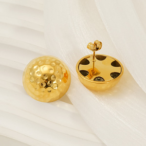 Zogxin Gold Plated Ball Stud Earrings Hammered Texture Round Geometric Design For Women Gift Fashion Jewelry - Product Image 2