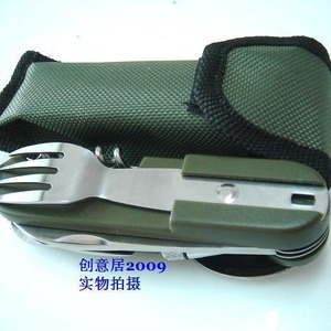 Outil multifonction de survie, couteau, fourchette et cuillère en acier inoxydable avec étui, équipement de camping en plein air - Product Image 3