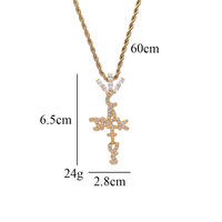 Pendentif Croix Initiale en Laiton CZ, Collier Breloque Lettre Hip Hop Rap, Bijoux Religieux Iced Out
