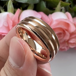 Coolstyle Jewelry In Stock anello vuoto In tungsteno In <span class=keywords><strong>oro</strong></span> <span class=keywords><strong>rosa</strong></span> da 8mm per intarsio personalizzato con scanalature tripli da 1.1mm Domed Comfort Fit - Product Image 4