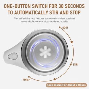 2025 Upgrade Reusable Coffee Mug Rechargeable Electric Self Stirring Coffee Mug Rotatable Metal Coffee Mugs High Speed Mixing - Product Image 3