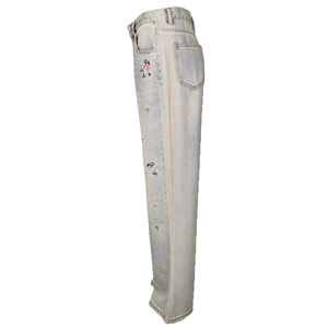 Jeans a Vita Alta e Gamba Dritta da Donna, 100% Cotone Organico, Lavaggio Vintage, Ricamo 3D e Strass - Product Image 2