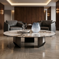 Table à manger ronde moderne de luxe en pierre frittée, plateau en céramique, table centrale avec base en acier inoxydable noir pour salon et hôtel