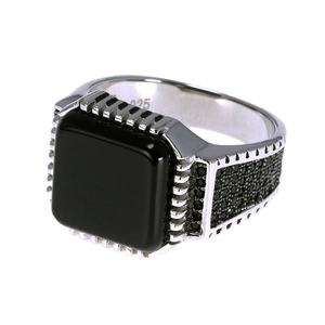 Anelli turchi in autentico argento 925 massiccio per gli uomini anelli neri con quadrato in pietra naturale <span class=keywords><strong>onice</strong></span> argento Vintage gioielli da <span class=keywords><strong>uomo</strong></span> - Product Image 1