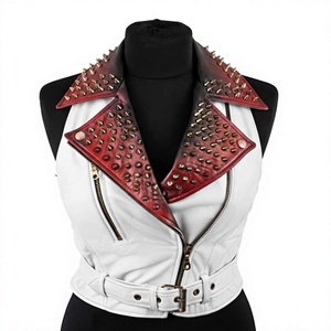 <b>Women</b>’s Custom Leather Motorcycle Vest <b>Waistcoat</b> with Spikes Fashion Leather Vest Punk Rock Style Studded Biker Top OEM Custom - Product Image 2