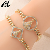Bracelets à breloques personnalisés en cuivre plaqué or 18 carats pour femmes, style hip-hop, tendance, accessoires religieux