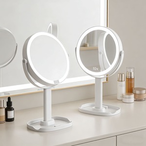 LED Double Sided Makeup <b>Mirror</b> Round <b>Vanity</b> <b>Mirror</b> 10X 20X Magnifying Desktop Beauty <b>Mirror</b> for Bathroom Bedroom - Product Image 3