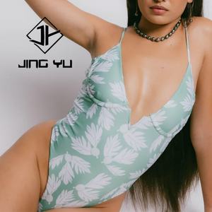 Vente en gros d'usine Maillots de bain pour femmes Maillot de bain une pièce en polyester recyclable personnalisé à imprimé profond en V - Product Image 3