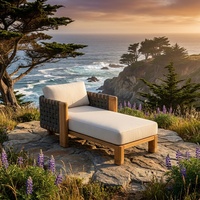 Chaises longues d'extérieur modernes de luxe en teck massif, tressées en corde, écologiques, résistantes aux UV, avec coussins, toutes saisons, pour piscine, hôtel, villa