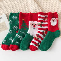 Chaussettes douillettes en polaire corail, chaussettes de Noël, sapin de Noël, Père Noël, femme, automne et hiver, épaisses et chaudes