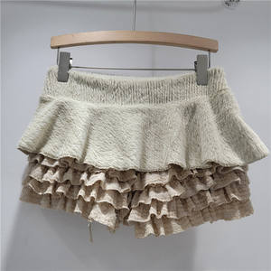 Shorts pour femmes Viviblook Z0120PT, nouveaux shorts décontractés en peluche avec bord festonné, dentelle patchwork, cordon de serrage, taille élastique, lacets - Product Image 3