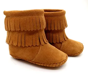 Genou haute en cuir suédé double frange mocassins bottes enfants filles hiver chaussures enfants