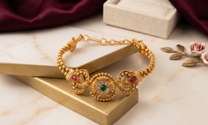 DIVYORO Royal Floral Gold Plated <b>Bracelet</b> with Marquise Cut Stone Detailing Luxury <b>Copper</b> Brass Women's Fashion Jewelry - Product Image 4