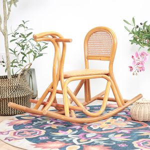 Cheval à bascule en osier fait à la main en rotin naturel bébé <span class=keywords><strong>chaise</strong></span> à bascule <span class=keywords><strong>jouet</strong></span> cadeau éducatif pour enfants siège à bascule sûr pour bébé - Product Image 4