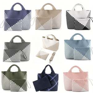 Custom Casual Vintage Style Tote Handbag Women's Large Neoprene Woven Summer Beach Tote Bag Lightweight Neoprene Weave <b>Purse</b> - Product Image 6