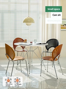Table et <span class=keywords><strong>chaises</strong></span> de salle à manger rondes de style nordique, couleur crème, modernes, pour petits espaces, table de négociation et table d'appoint - Product Image 2