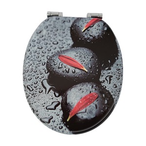 Asiento de inodoro redondo de MDF con estampado floral de mármol, cierre suave, bisagra de aleación de zinc con diseño de flor de ciruelo, liberación rápida, <span class=keywords><strong>tapa</strong></span> de inodoro para baño. - Product Image 1