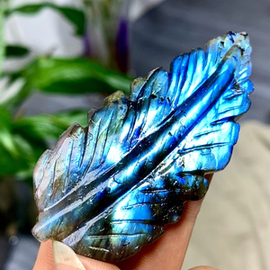 Colgante de Pluma Tallado a Mano de Labradorita Cristal de Vera Cruz Natural, Amuleto Curativo de Cristal de Pluma de Espectrolita con Destello Arcoíris - Product Image 2