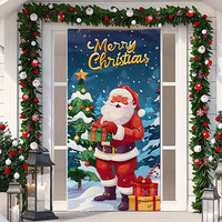 Penutup Pintu Natal Latar Belakang Santa Claus Tirai Poliester Hiasan Gantung Dekorasi Pesta Liburan Dekorasi Dinding Rumah Kustom