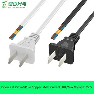 2-Pin Plug 18AWG Power Cord Plug With Bare Tail 10A High-Power Pure Copper Electric Fan/Hair Dryer Power Cord Wire