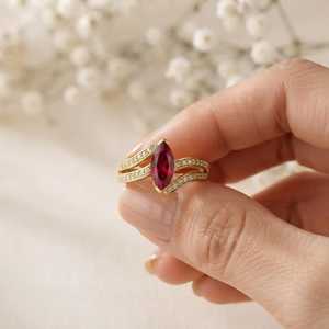 Handmade Marquise Cut Ruby Engagement <b>Ring</b> 18K Gold Filled or 925 Sterling Silver Eternity Vermeil Silver <b>Boho</b> Statement <b>Ring</b> - Product Image 4