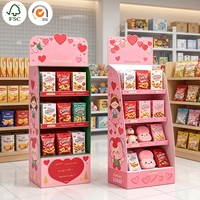 Présentoir de sol en carton recyclable, support de vente au détail robuste en carton ondulé pour la merchandising de papeterie, de jouets et d'autocollants pour enfants