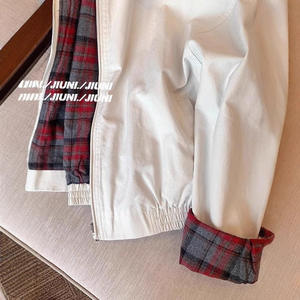 Jaket Pendek Retro Desainer RL Lafma Bordir Gaya Amerika Kerah Pria Model Sambung Kotak-kotak Mantel Pasangan Gaya Sama - Product Image 2