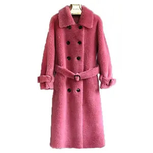 Manteau de laine pour femme, veste longue et chaude, en mouton, fourrure, décontracté, hiver