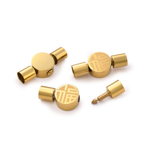 Stainless Steel Gold Plated Fu Character <b>Snap</b> Fastener Round Connector For <b>Bracelet</b> Making DIY Jewelry Accessory - Product Image 5