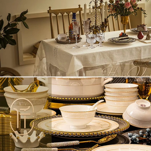 <span class=keywords><strong>Service</strong></span> de Table de Luxe 56 Pièces en Céramique à Décor Or, Vaisselle Élégante de Campagne en <span class=keywords><strong>Porcelaine</strong></span> de Phnom Penh - Product Image 2