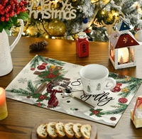 Ensemble de tapis de Table de Noël de Style nordique 4 napperons en lin isolés faits à la main tasses chauffantes motif décoration d'ambiance de Noël