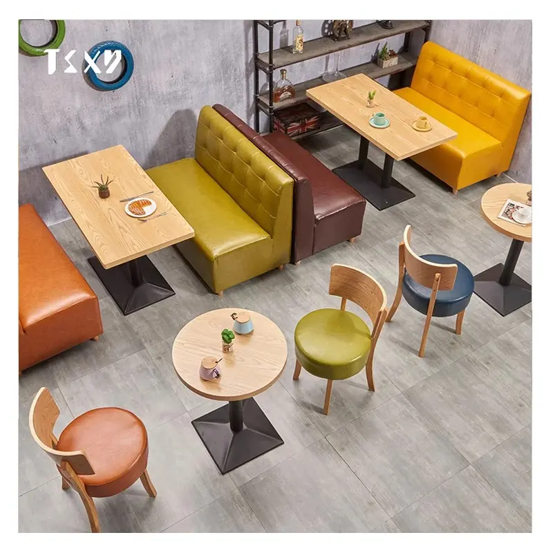 Sillas de madera para restaurante y cafetería, juego de stand comercial, sillas y mesas de café de ocio para cafetería