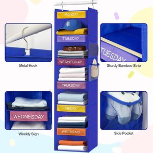Weekly Clothes Organizer 6-<b>Shelf</b> Hanging Closet Storage With Colorful Labels For Kids Modern Design Non-Woven Fabric - Product Image 4