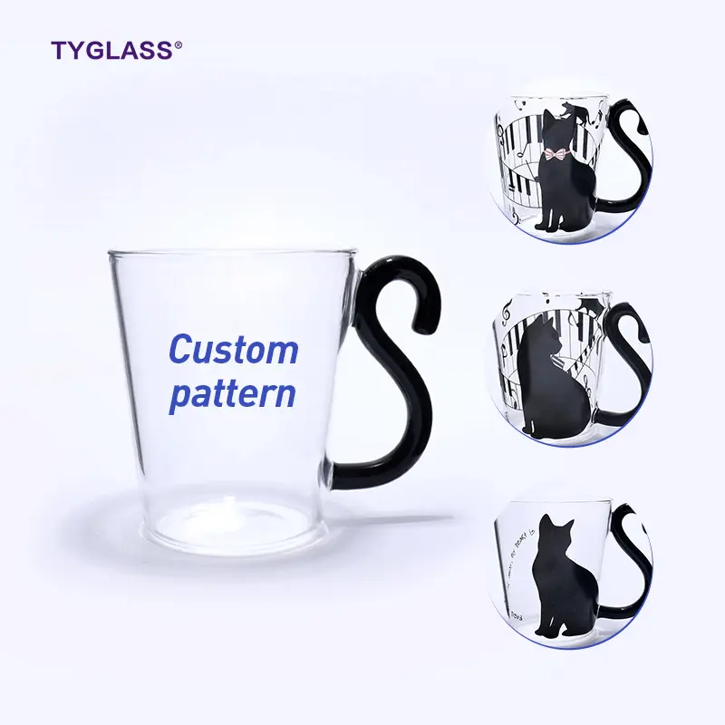 Borosilicate Glass Mug Custom Cat Mugs Special Design Dessert Couple Cup Cat Mugs Glass Lucky Printing Creative Borosilicate Glass Cup Cat Mug