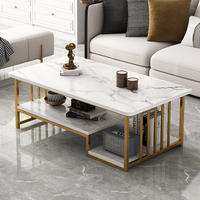Table basse Dareko en acier à 2 niveaux, motif marbre blanc, design moderne et unique, gain de place, pour salon - Vente chaude