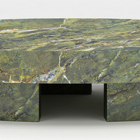 Table basse ovale en marbre vert avec supports en blocs segmentés, en pierre naturelle Verde, table centrale moderne pour salon, maison de rêve