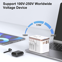 Adaptateur de voyage universel GaN 65W avec 2 USB-C + 2 USB-A à charge rapide, prise US/UK/EU/AU pour ordinateurs portables, tablettes, téléphones Vision Pro 1-World