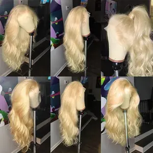 Wig renda pirang 360 rambut manusia renda depan Brasil grosir tanpa lem 613 HD Wig rambut manusia Frontal penuh renda UNTUK WANITA HITAM