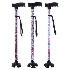 Bâton de marche pliable d'extérieur à quatre pieds, télescopique, avec embout antidérapant en caoutchouc pour soutien des personnes âgées - Product Image 2