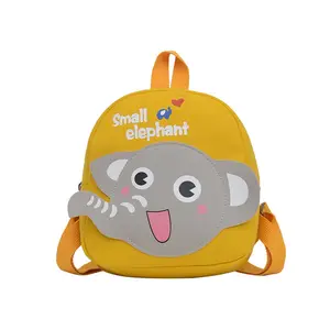 Mini Yellow School Bag for kids Cartoon Elephant Canvas Lightweight Kindergarten Backpack with Anti-Theft Bag