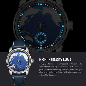 Reloj Mecánico OEM ODM Miyota 8215 Automático, Modificación Única de Hora Saltante, Logotipo Personalizado, Mapa <span class=keywords><strong>del</strong></span> Mundo, Reloj de Pulsera de Lujo para Hombre - Product Image 4