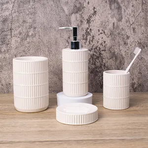 Skillful Manufacture Hotel Decor Accessories Luxury Bath Sets Unique Stripe Set Bathroom Products Ceramic Bathroom Sets