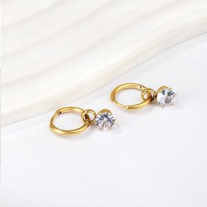 Pendientes de Moda para Mujer, Aros Circulares con Diamantes Blancos en Forma de Estrella, Acero Inoxidable, Chapado en Oro de 18k - Product Image 5