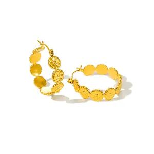 Hypoallergenic High Quality Waterproof Stainless Steel 18K Gold Plated Ladies Flower Hoop Fashion Jewelry Earrings