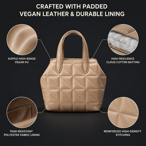 Sac fourre-tout matelassé en cuir PU, sac à bandoulière, sac à main beige pour femme, sac de tous les jours - Product Image 6