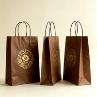 Sacs shopping en papier kraft personnalisés avec logo pour restaurants, vente en gros, poignées imprimées acceptées pour l'emballage alimentaire et la promotion