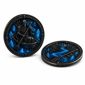 Moneda Conmemorativa de Charón en Relieve 3D Personalizada, Moneda de Desafío de Lujo con Esmalte Azul del Transportador de Almas para Colección Mitológica, Regalo - Product Image 2
